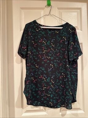 Banana Republic Black Floral Short Sleeve Blouse